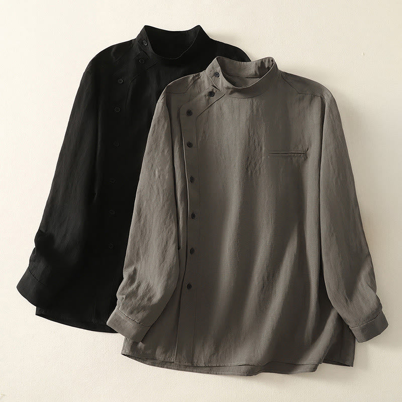 Chemise en coton à manches longues pour femme, ornée de Buddha Stones, col montant et boutons grenouille chinois, design simple. - image 16