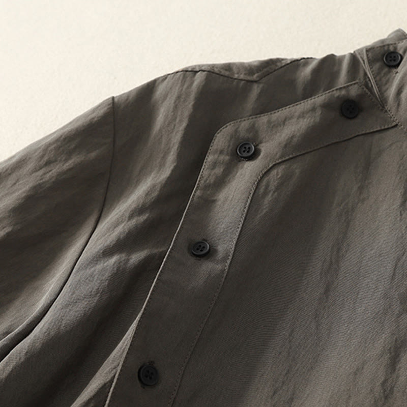 Chemise en coton à manches longues pour femme, ornée de Buddha Stones, col montant et boutons grenouille chinois, design simple. - image 4