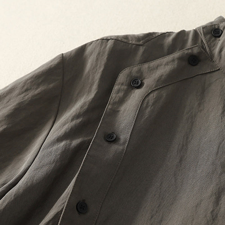 Chemise en coton à manches longues pour femme, ornée de Buddha Stones, col montant et boutons grenouille chinois, design simple. - image 4