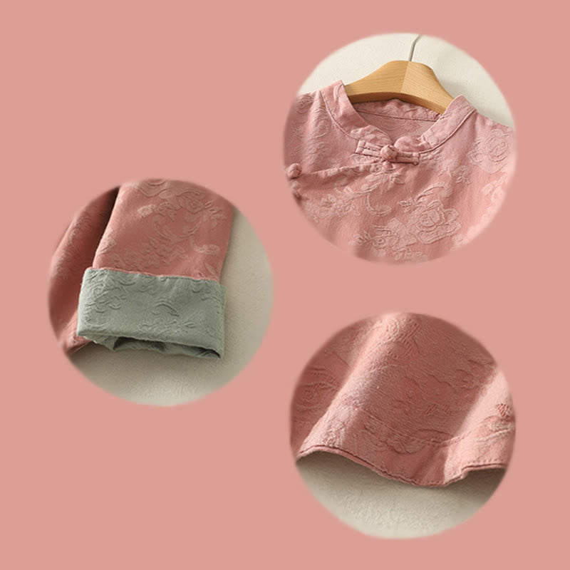 Chemise à manches longues en coton zen pour femme, motif jacquard uni de printemps avec Buddha Stones - image 20