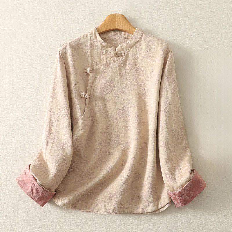 Chemise à manches longues en coton zen pour femme, motif jacquard uni de printemps avec Buddha Stones - Amandes blanchies - US8-10，UK/AU12-14，EU40-42 (2XL) - image 5