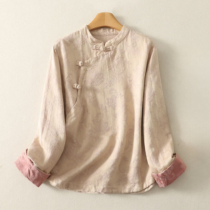 Chemise à manches longues en coton zen pour femme, motif jacquard uni de printemps avec Buddha Stones - Amandes blanchies - US8-10，UK/AU12-14，EU40-42 (2XL) - image 5