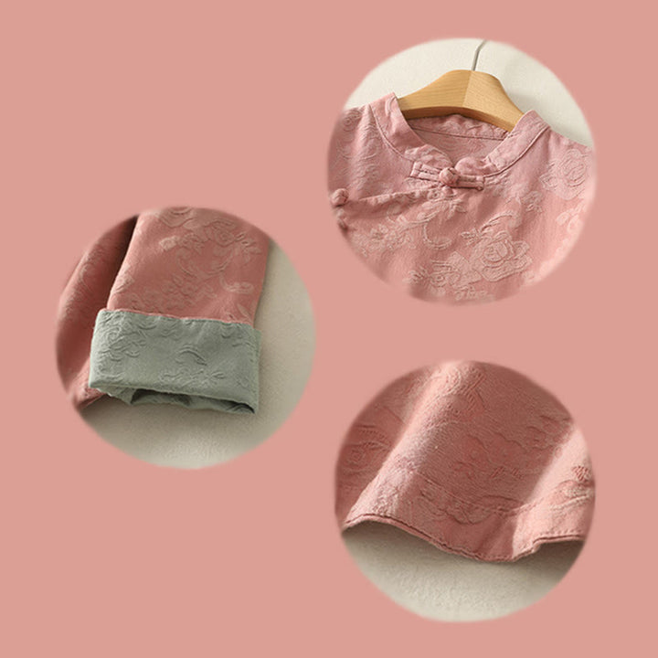 Chemise à manches longues en coton zen pour femme, motif jacquard uni de printemps avec Buddha Stones - image 20