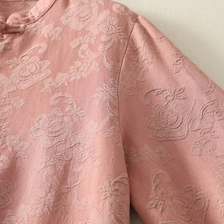 Chemise à manches longues en coton zen pour femme, motif jacquard uni de printemps avec Buddha Stones - image 15