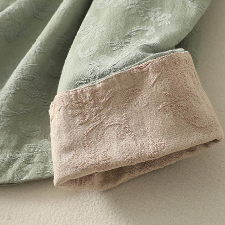 Chemise à manches longues en coton zen pour femme, motif jacquard uni de printemps avec Buddha Stones - image 3