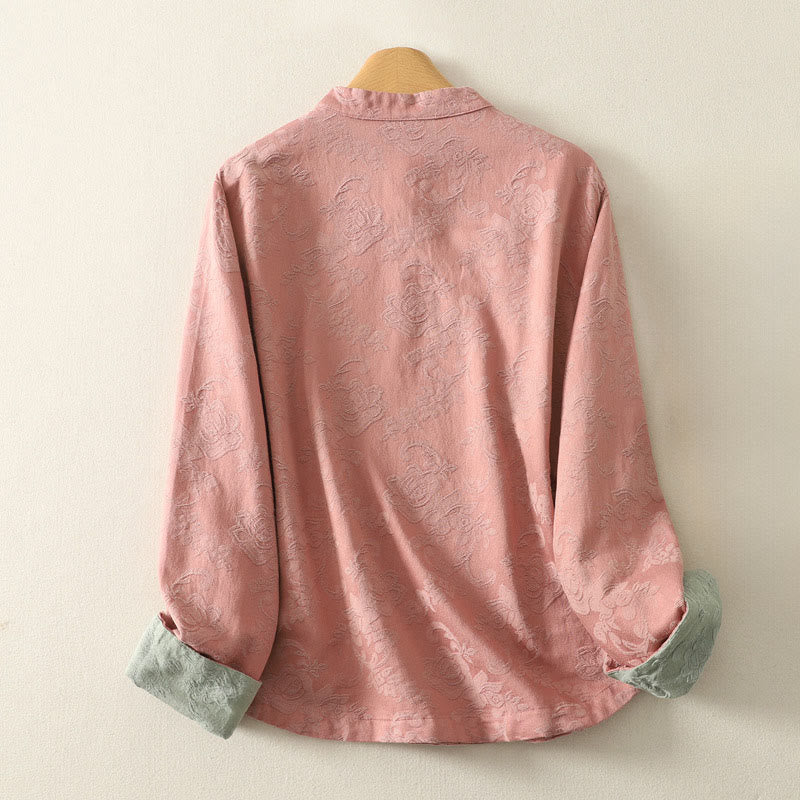 Chemise à manches longues en coton zen pour femme, motif jacquard uni de printemps avec Buddha Stones - image 11