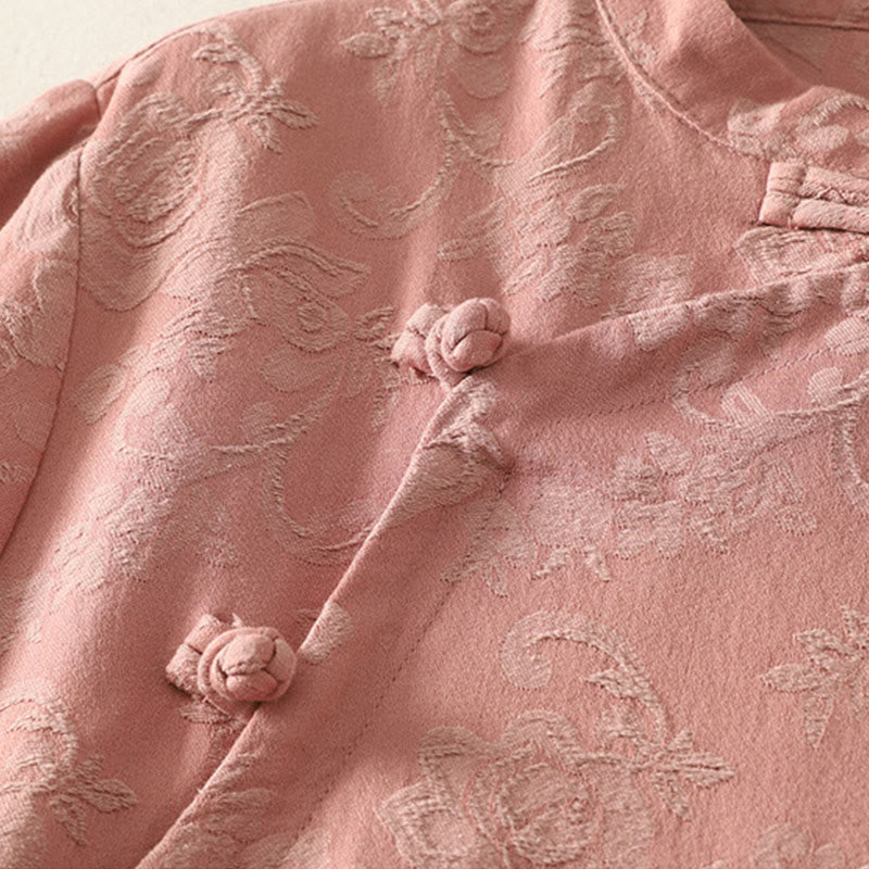 Chemise à manches longues en coton zen pour femme, motif jacquard uni de printemps avec Buddha Stones - image 13