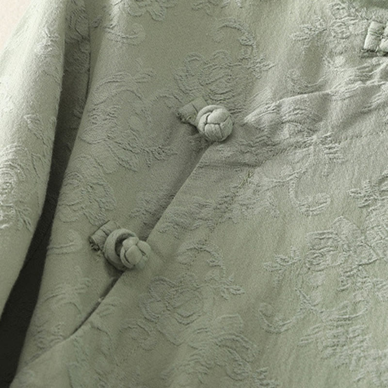 Chemise à manches longues en coton zen pour femme, motif jacquard uni de printemps avec Buddha Stones - image 2