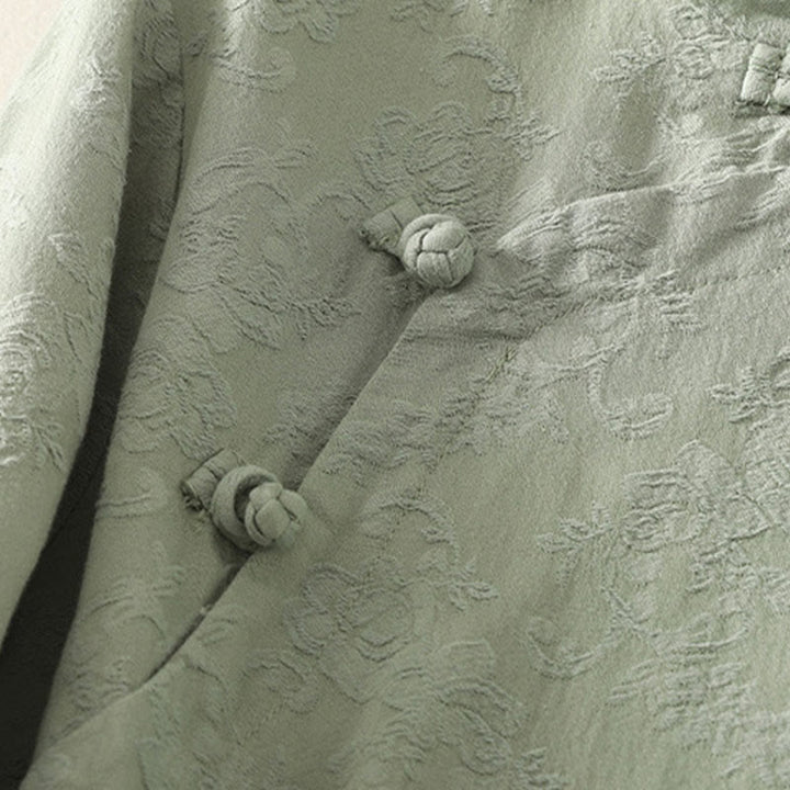 Chemise à manches longues en coton zen pour femme, motif jacquard uni de printemps avec Buddha Stones - image 2