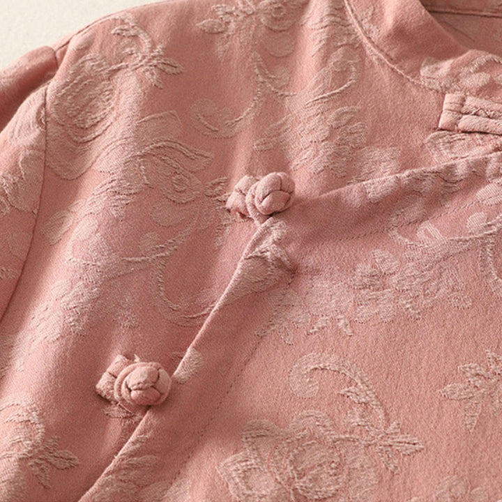 Chemise à manches longues en coton zen pour femme, motif jacquard uni de printemps avec Buddha Stones - image 13