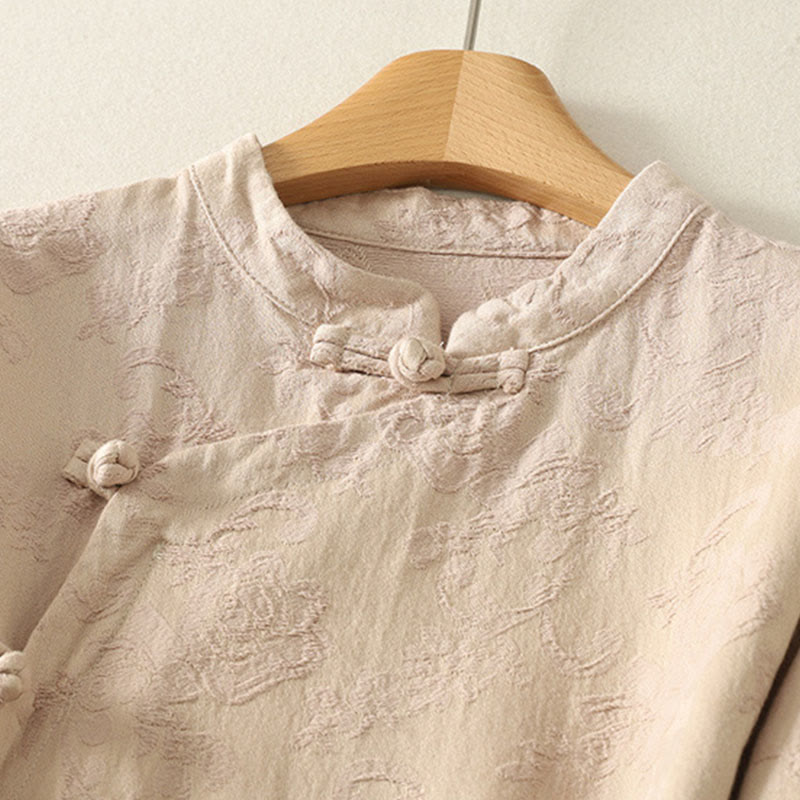 Chemise à manches longues en coton zen pour femme, motif jacquard uni de printemps avec Buddha Stones - image 6