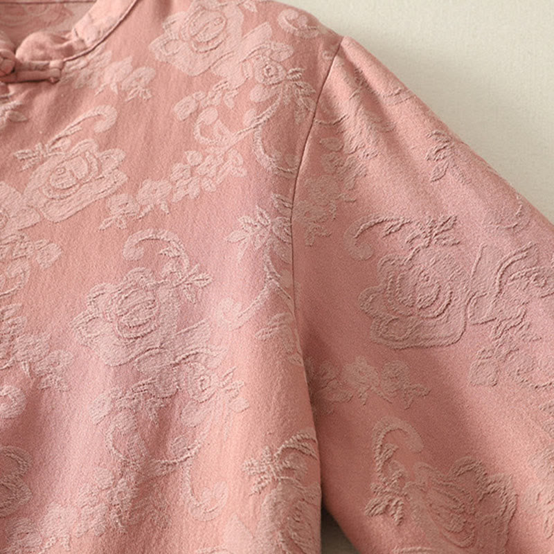 Chemise à manches longues en coton zen pour femme, motif jacquard uni de printemps avec Buddha Stones - image 15