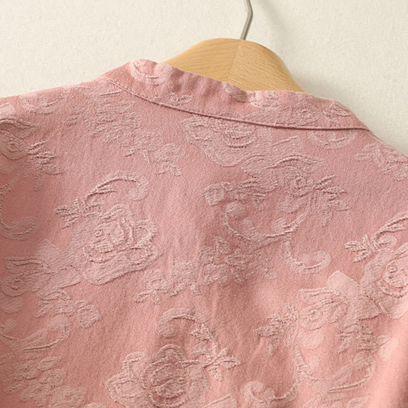 Chemise à manches longues en coton zen pour femme, motif jacquard uni de printemps avec Buddha Stones - image 14