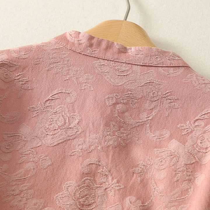 Chemise à manches longues en coton zen pour femme, motif jacquard uni de printemps avec Buddha Stones - image 14