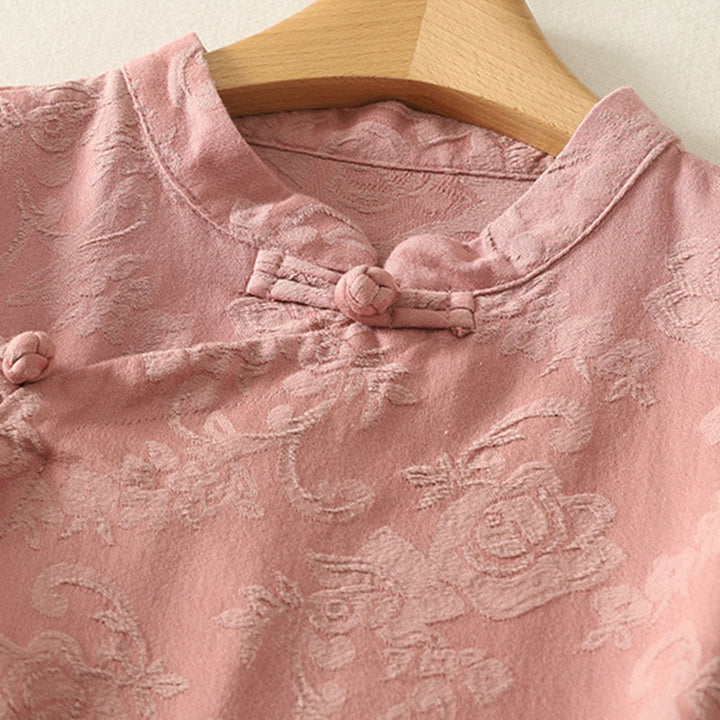 Chemise à manches longues en coton zen pour femme, motif jacquard uni de printemps avec Buddha Stones - image 12