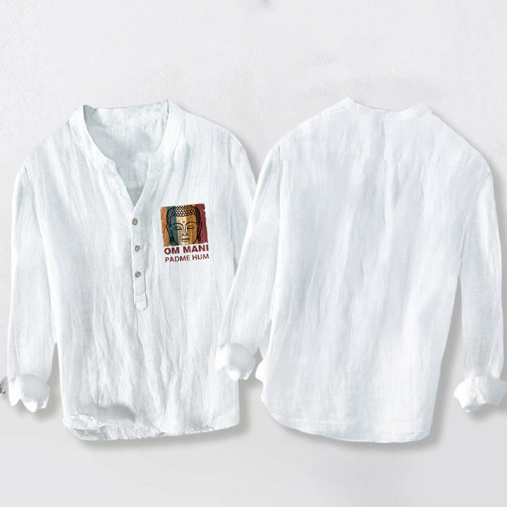 Chemise à manches longues pour homme en coton et lin, motif Buddha Stones OM MANI PADME HUM - image 8