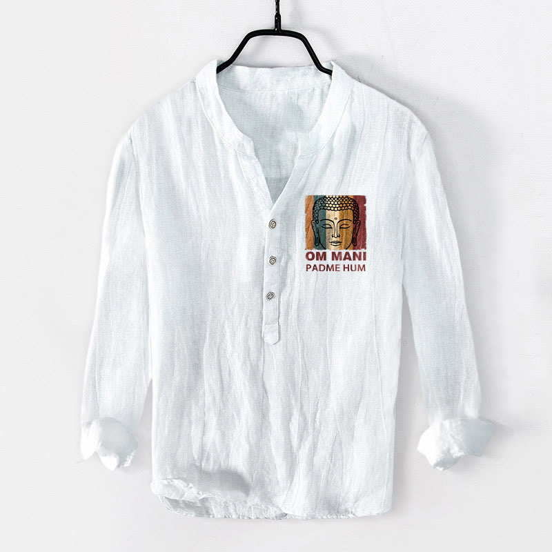 Chemise à manches longues pour homme en coton et lin, motif Buddha Stones OM MANI PADME HUM - Blanc - US/UK/AU50，EU60 (5XL) - image 6