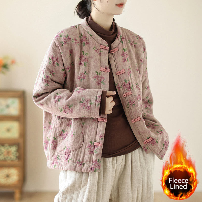 Veste thermique à manches longues pour femme Buddha Stones en coton imprimé floral avec poches - Rose clair - US14，UK/AU18，EU46 (2XL) - image 0