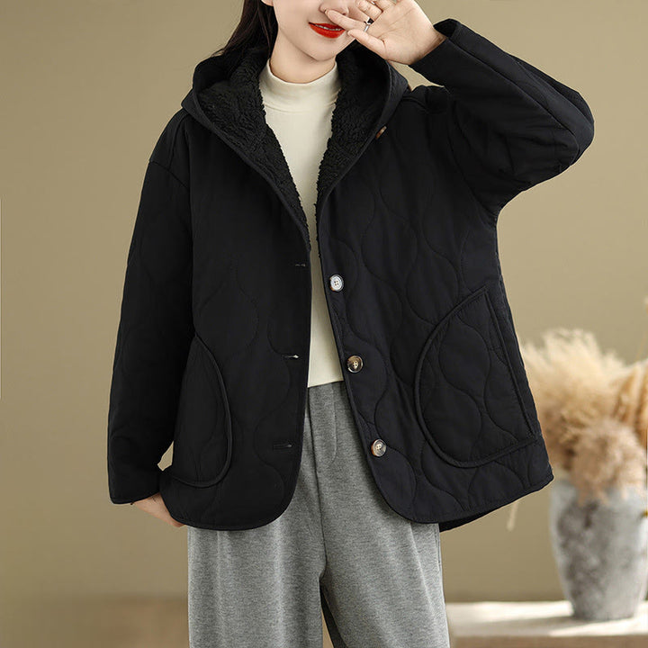 Sweat à capuche uni à manches longues pour femme Buddha Stones, doublé en polaire de coton avec poches - image 16