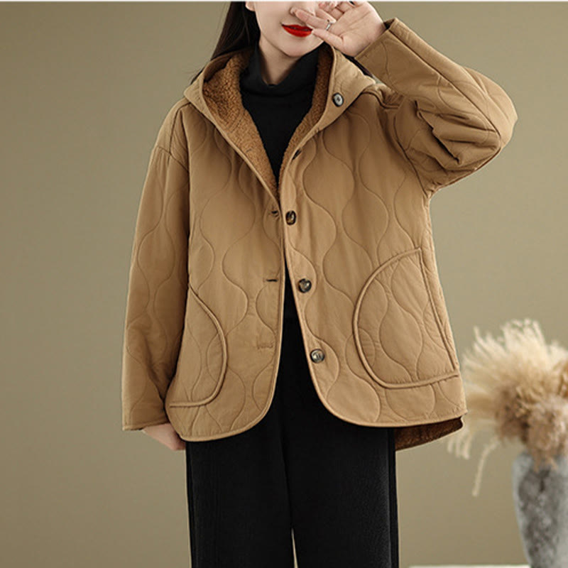 Sweat à capuche uni à manches longues pour femme Buddha Stones, doublé en polaire de coton avec poches - image 4