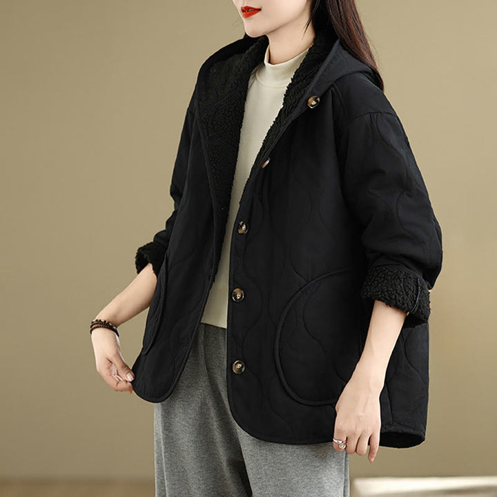 Sweat à capuche uni à manches longues pour femme Buddha Stones, doublé en polaire de coton avec poches - image 17