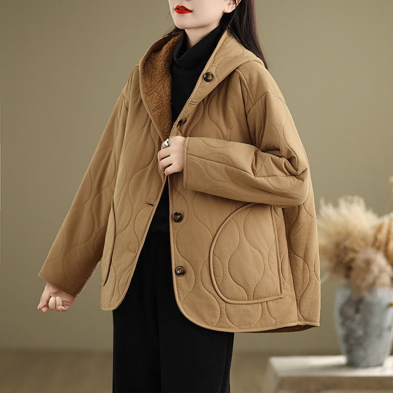 Sweat à capuche uni à manches longues pour femme Buddha Stones, doublé en polaire de coton avec poches - image 5