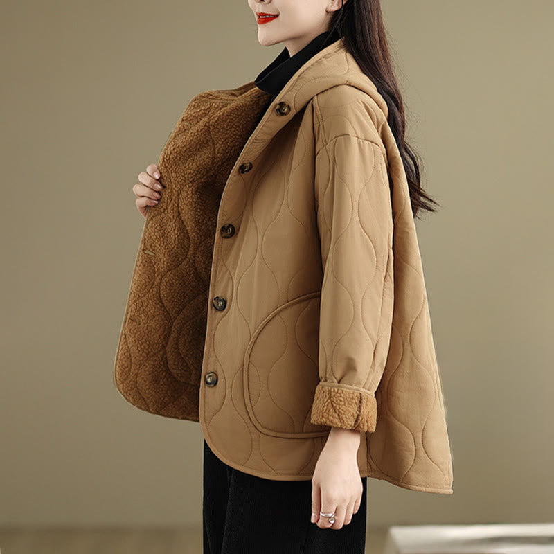 Sweat à capuche uni à manches longues pour femme Buddha Stones, doublé en polaire de coton avec poches - image 2