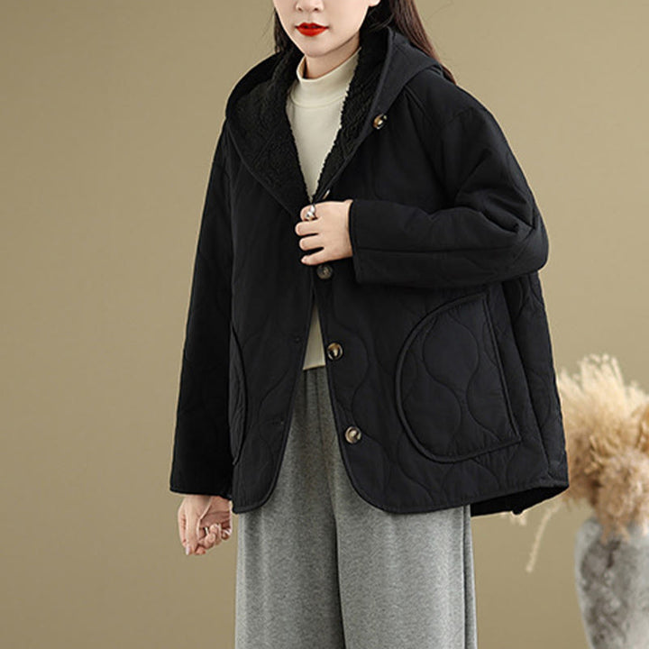 Sweat à capuche uni à manches longues pour femme Buddha Stones, doublé en polaire de coton avec poches - image 13