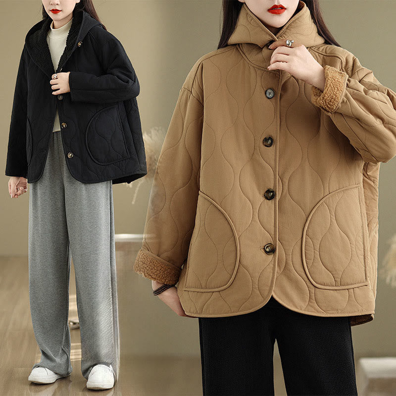 Sweat à capuche uni à manches longues pour femme Buddha Stones, doublé en polaire de coton avec poches - image 20