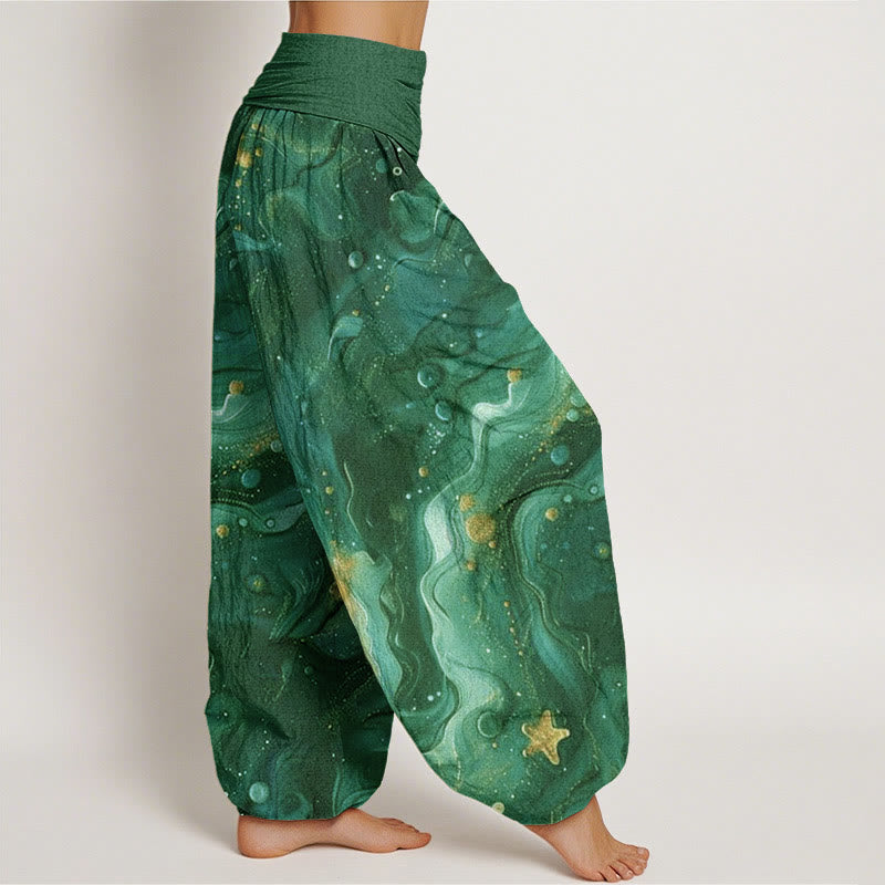 Pantalon sarouel à taille élastique pour femme avec motif étoile dorée et Buddha Stones - image 9