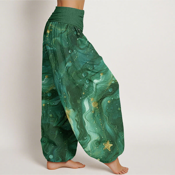 Pantalon sarouel à taille élastique pour femme avec motif étoile dorée et Buddha Stones - image 9