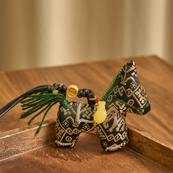 Buddha Stones Année du Cheval Zhuang Brocart de Soie Vous Souhaite Bonne Chance Décoration Suspendue - image 2