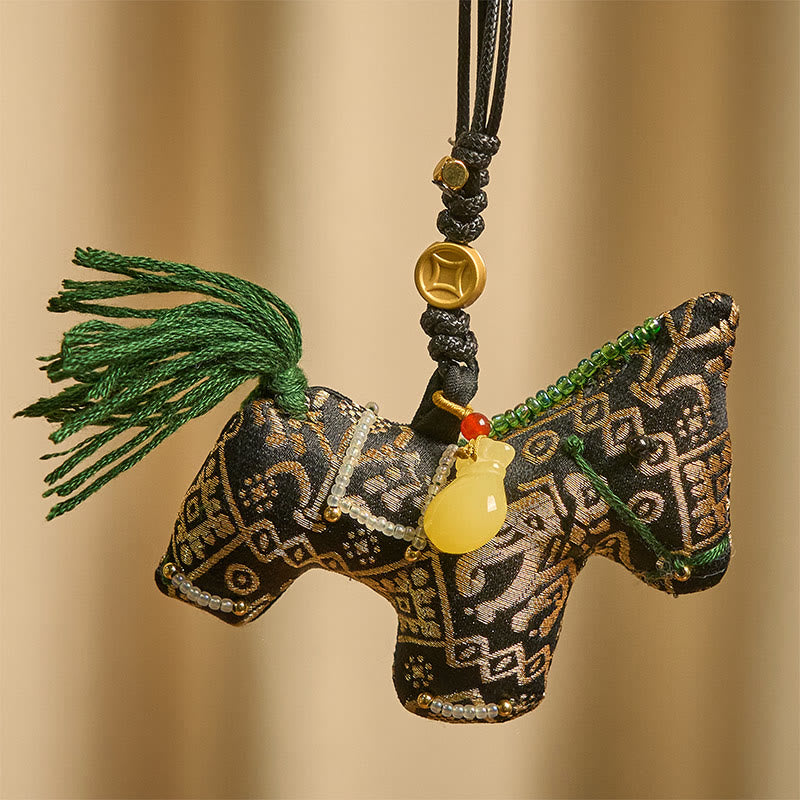 Buddha Stones Année du Cheval Zhuang Brocart de Soie Vous Souhaite Bonne Chance Décoration Suspendue - image 1