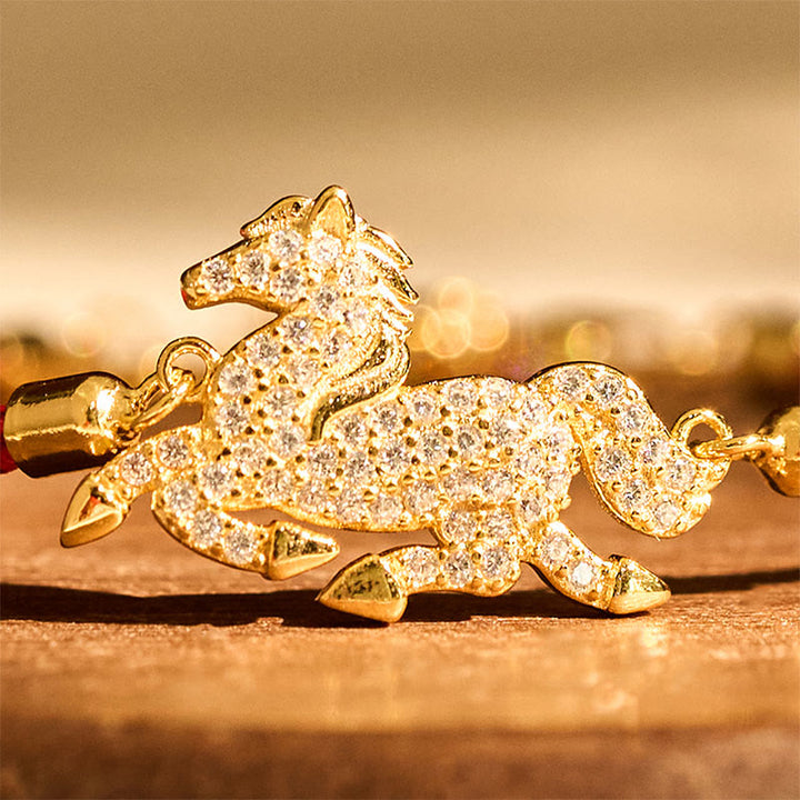 Bracelet Buddha Stones en argent sterling 925 plaqué or 18 carats, fil rouge, Année du Cheval - image 3