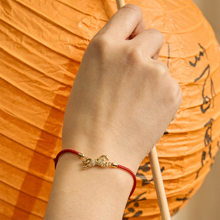 Bracelet porte-bonheur en argent sterling 925 avec cordon rouge doré et pierres de Buddha Stones du zodiaque chinois, année du cheval - image 2