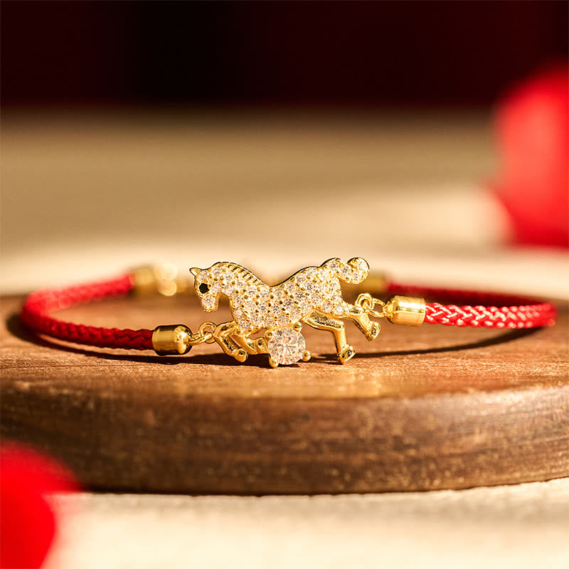 Bracelet ajustable porte-bonheur en argent sterling 925 avec Buddha Stones et fil rouge doré, année du cheval - image 1