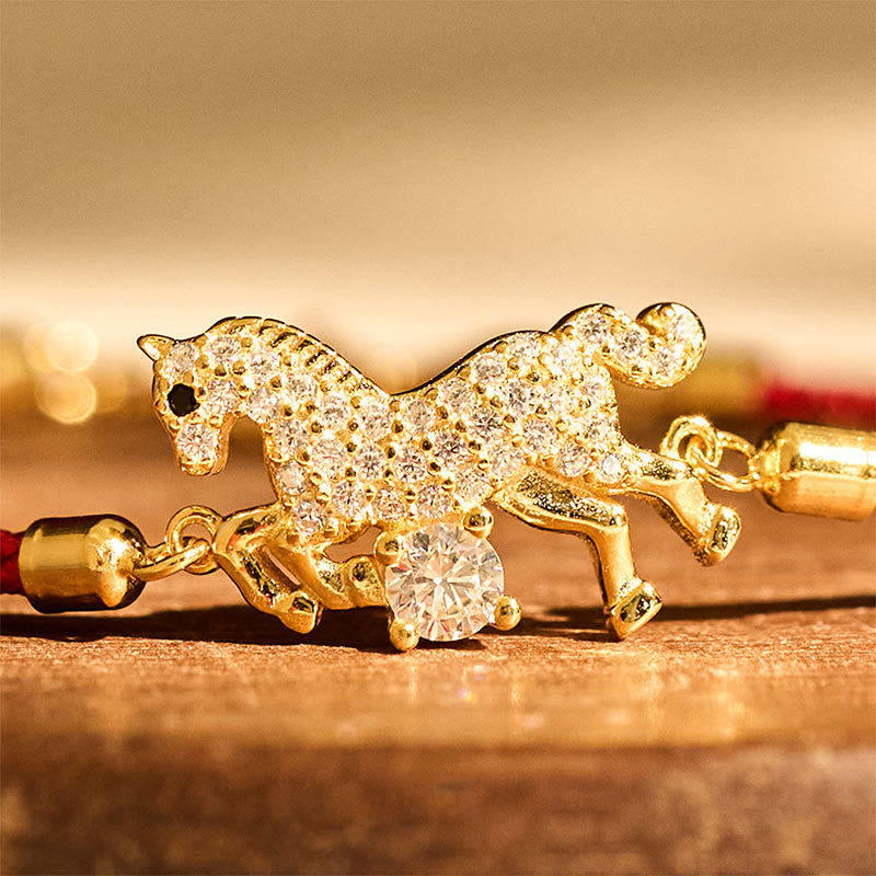 Bracelet ajustable porte-bonheur en argent sterling 925 avec Buddha Stones et fil rouge doré, année du cheval - image 3