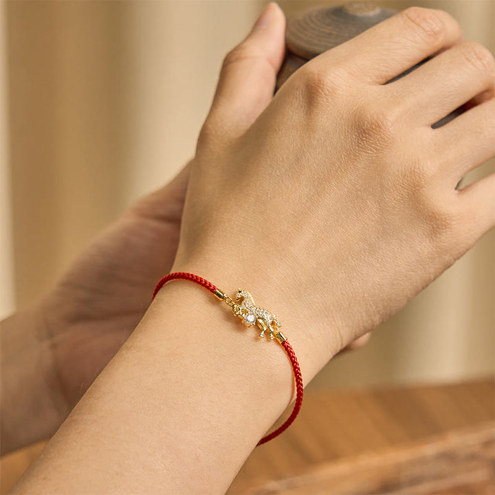 Bracelet ajustable porte-bonheur en argent sterling 925 avec Buddha Stones et fil rouge doré, année du cheval - image 2