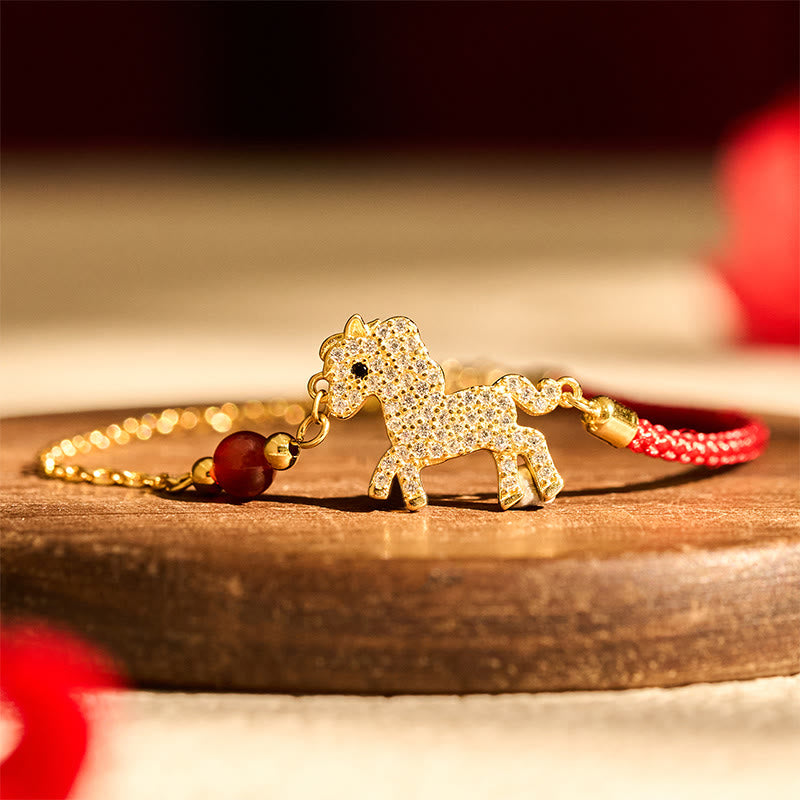 Bracelet de force en fil rouge avec Buddha Stones en argent sterling 925 plaqué or 18 carats, année du cheval - image 1
