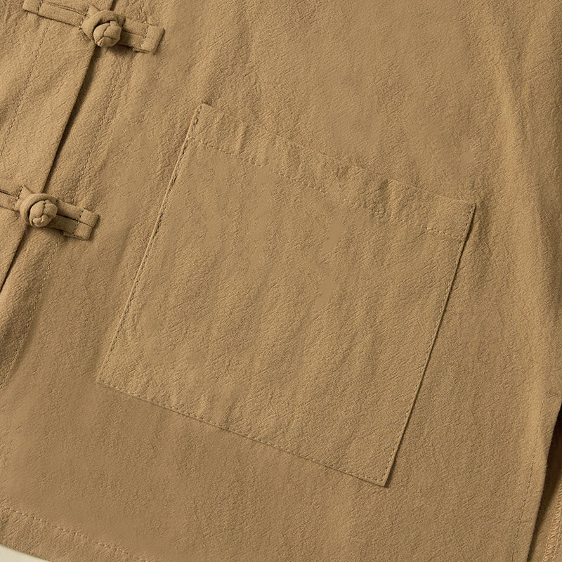 Chemise ethnique en coton à manches longues et col montant pour femme, avec poches et boutons grenouille, motif Buddha Stones - image 5