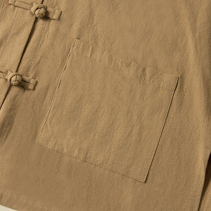 Chemise ethnique en coton à manches longues et col montant pour femme, avec poches et boutons grenouille, motif Buddha Stones - image 5