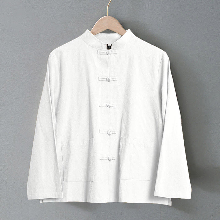 Chemise ethnique en coton à manches longues et col montant pour femme, avec poches et boutons grenouille, motif Buddha Stones - image 8