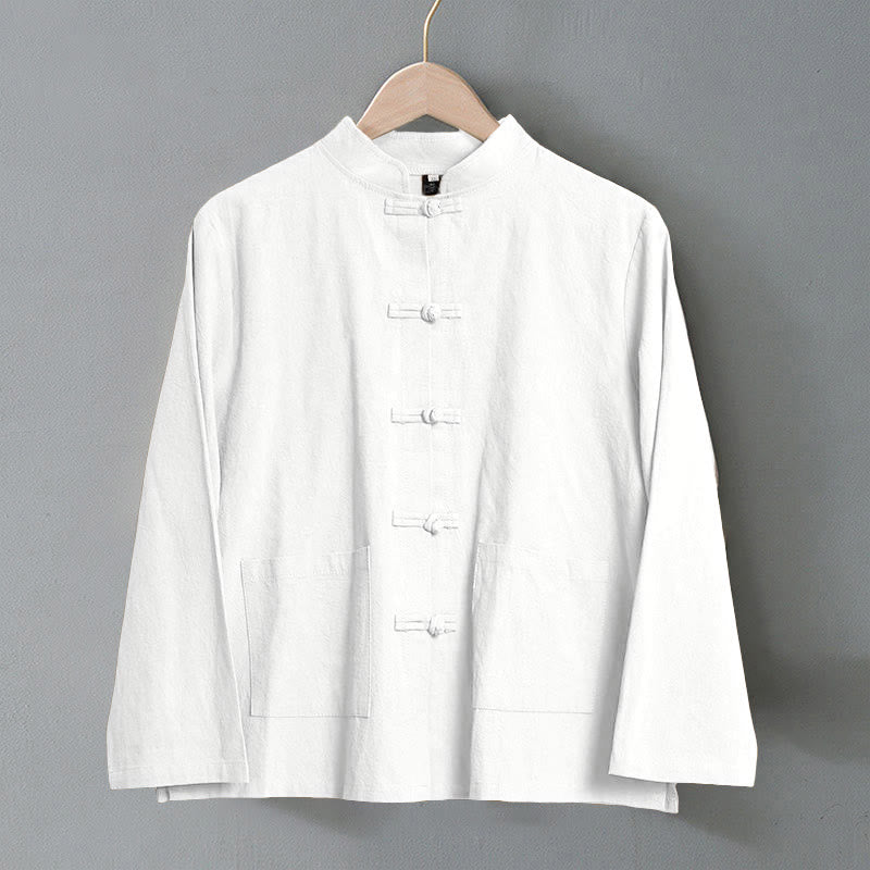 Chemise ethnique en coton à manches longues et col montant pour femme, avec poches et boutons grenouille, motif Buddha Stones - image 8