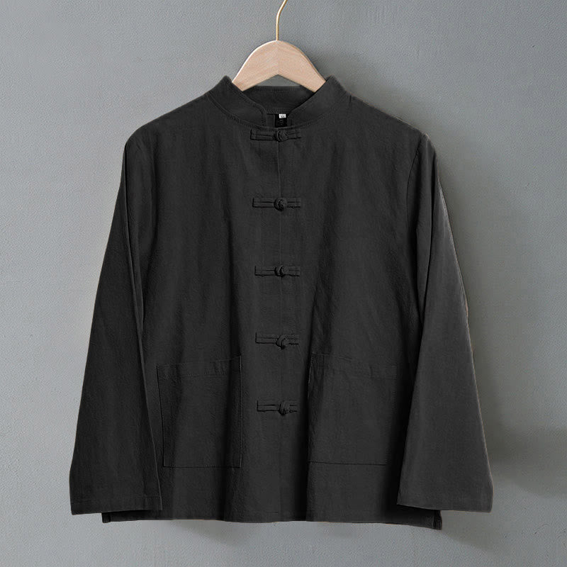 Chemise ethnique en coton à manches longues et col montant pour femme, avec poches et boutons grenouille, motif Buddha Stones - image 15