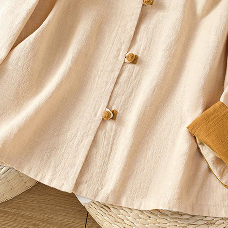 Chemise en lin à manches longues pour femme, ornée d'un motif contrasté de Buddha Stones et de boutons grenouille chinois. - image 11