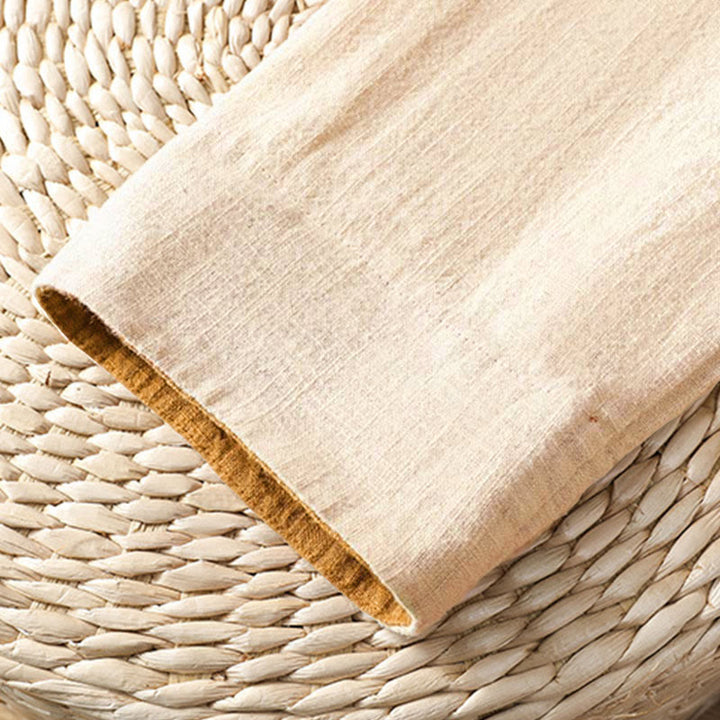 Chemise en lin à manches longues pour femme, ornée d'un motif contrasté de Buddha Stones et de boutons grenouille chinois. - image 17