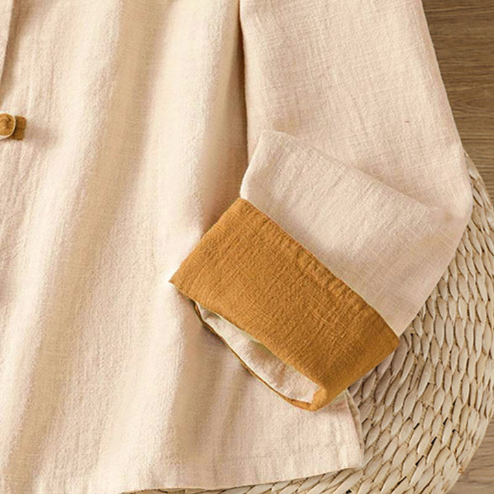 Chemise en lin à manches longues pour femme, ornée d'un motif contrasté de Buddha Stones et de boutons grenouille chinois. - image 10