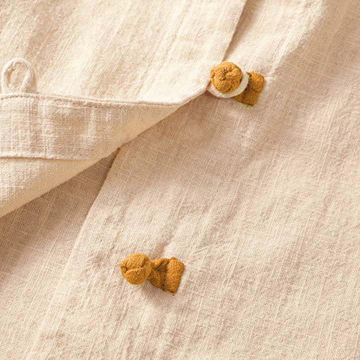 Chemise en lin à manches longues pour femme, ornée d'un motif contrasté de Buddha Stones et de boutons grenouille chinois. - image 16