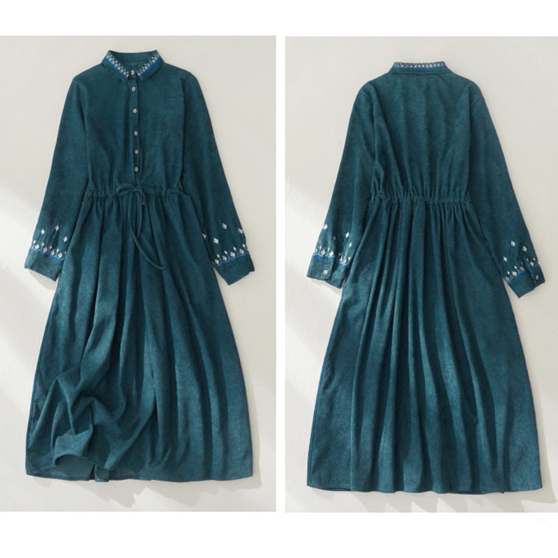 Robe midi à manches longues et poches, ornée de broderies florales et de motifs de Buddha Stones - image 17