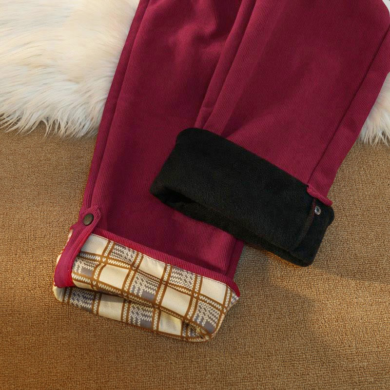 Pantalon large en velours côtelé de coton patchwork pour femme Buddha Stones, doublé polaire, avec poches - image 33